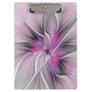 Porte-bloc Fractal Floral Moderne Abstrait Fleur Rose Gris