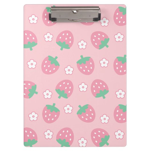 Porte-bloc Fraises Fleurs blanches roses Sakura Kawaii Cute (Devant)