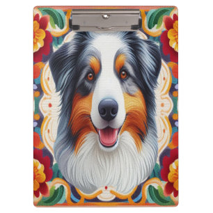 Porte-bloc Frontière colorée fleurie du chien berger australi