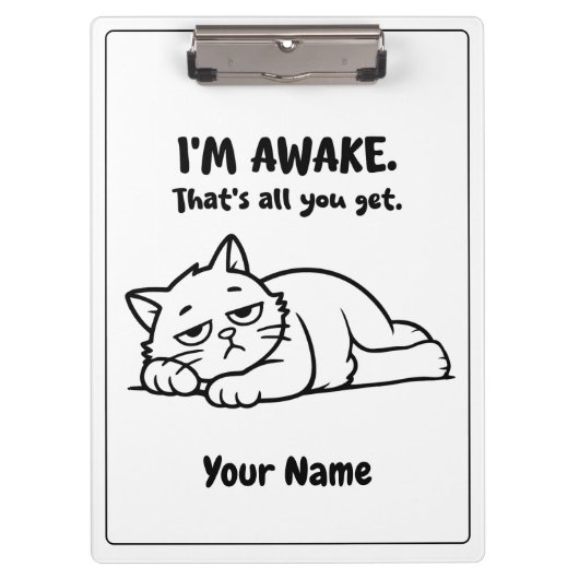 Porte-bloc Funny Lazy Cat Clipboard | Custom I’m Awake Design (Devant)