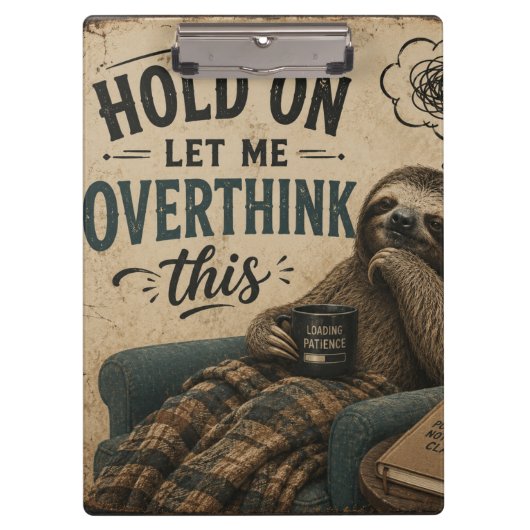 Porte-bloc Funny Sloth Hold On Let Me Overthink This | Rustic (Devant)