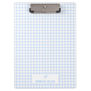 Porte-bloc Gingham Bleu Clair Monogramme Classique