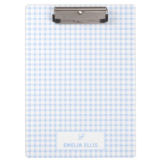 Porte-bloc Gingham Bleu Clair Monogramme Classique (Devant)