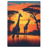 Porte-bloc Girafes au trou d'eau au coucher du soleil (Dos)