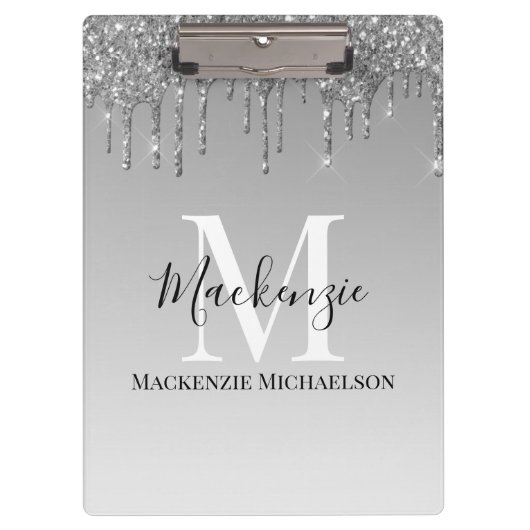 Porte-bloc Girver Silver Grey Parties scintillant Nom du mono (Devant)