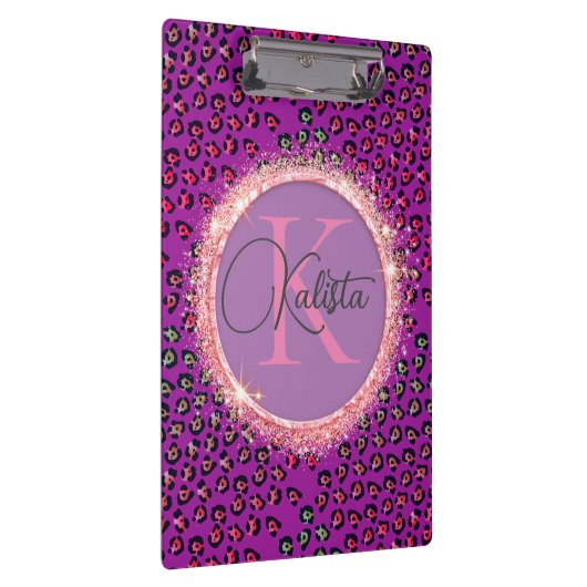 Porte-bloc Glam Leopard rose et violet Monogramme (Swatch)