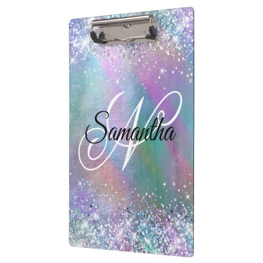 Porte-bloc Glitt Iridescente Arc-en-ciel Foil Fancy Monogramm (Gauche)