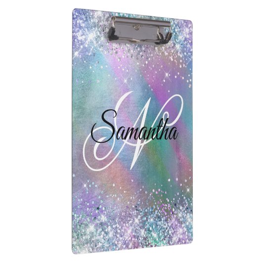 Porte-bloc Glitt Iridescente Arc-en-ciel Foil Fancy Monogramm (Swatch)