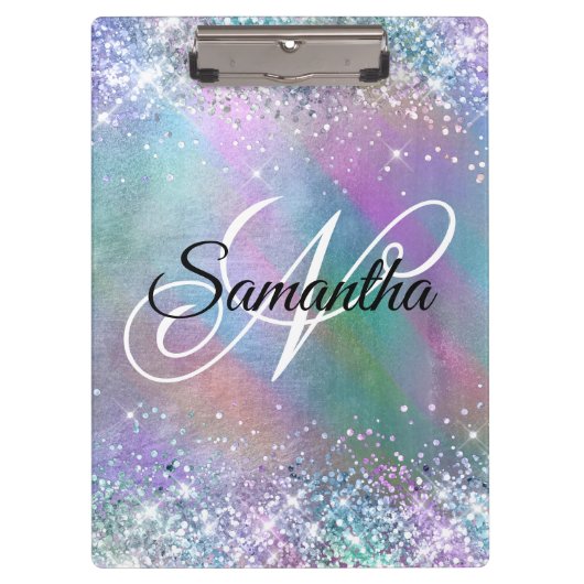 Porte-bloc Glitt Iridescente Arc-en-ciel Foil Fancy Monogramm (Devant)