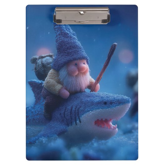 Porte-bloc Gnomes Whimsical chevauchant des requins (Devant)