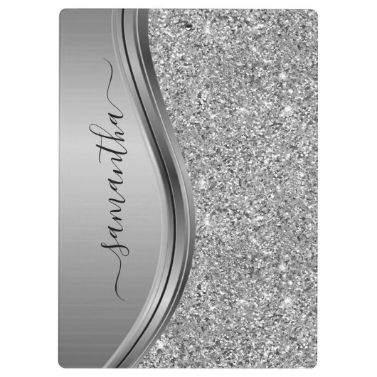 Porte-bloc Gold Faux Glitter Handwritten Name Metal Monogram (Dos)