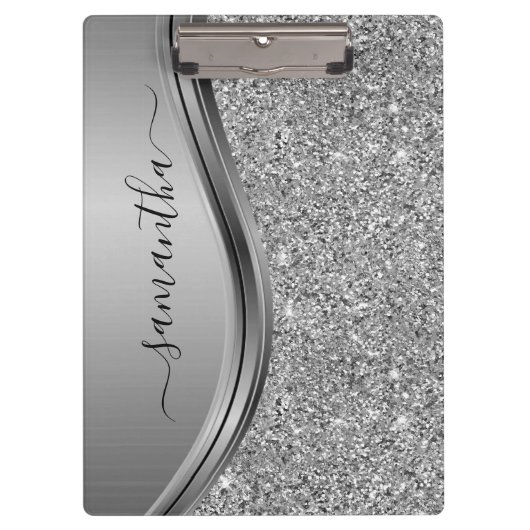 Porte-bloc Gold Faux Glitter Handwritten Name Metal Monogram (Devant)