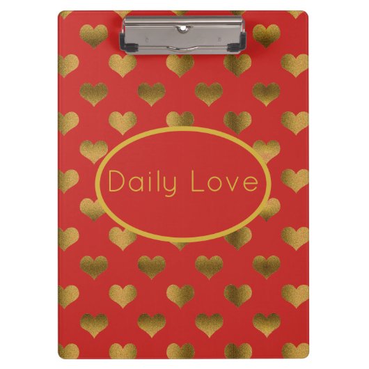 Porte-bloc Gold Hearts sur Red Personnalisable (Devant)