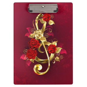 Porte-bloc Golden Treble Clef avec fleurs Roses