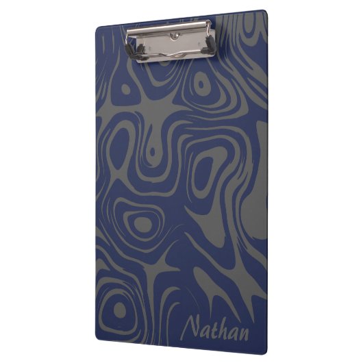 Porte-bloc Grey and Blue Abstract Swirly Pattern Personalised (Gauche)