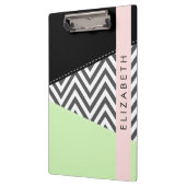Porte-bloc Grey Zigzag, Grey Chevron, Mint, Votre Nom (Gauche)