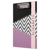 Porte-bloc Grey Zigzag, Grey Chevron, Purple, Votre Nom (Gauche)