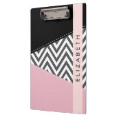 Porte-bloc Grey Zigzag, Grey Chevron, Rose, Votre Nom (Gauche)