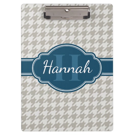 Porte-bloc Gris Houndstooth Motif Marine Monogramme (Devant)