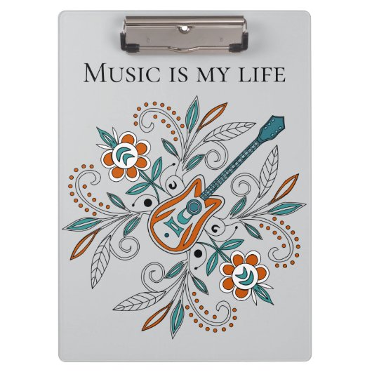 Porte-bloc Guitare Boho Rock’n’Roll avec fleurs (Devant)