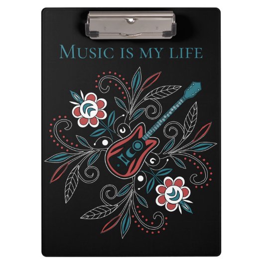 Porte-bloc Guitare Boho Rock’n’Roll avec fleurs (Devant)