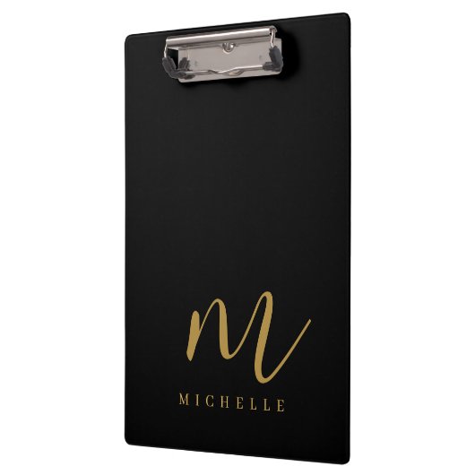 Porte-bloc Handwritten Script Monogram Black And Gold Name (Gauche)