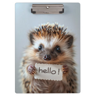 Porte-bloc Hérisson adorable tenant un panneau "Bonjour !"