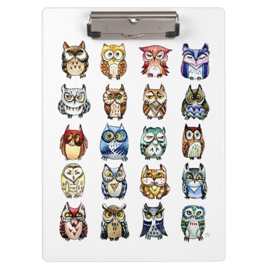 Porte-bloc Hiboux et chat d'aquarelle d'arc-en-ciel (Devant)