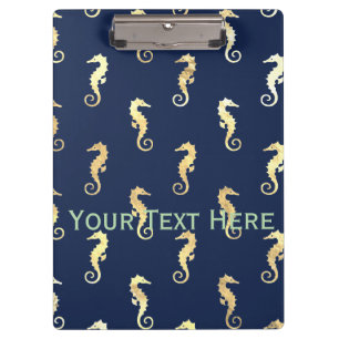 Porte-bloc Hippocampes de ton doré sur fond bleu marine