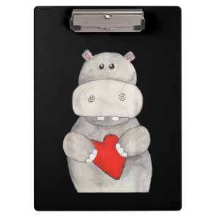 Porte-bloc Hippopotame mignon tenant le coeur   Love Hippo