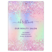 Porte-bloc Holographe de parties scintillant rose vif (Dos)