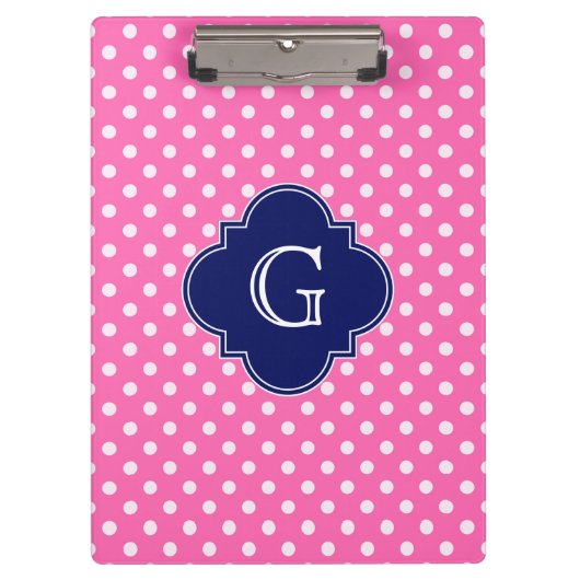 Porte-bloc Hot Pink #2 Wht Polka Dot Navy Quatrefoil (Devant)
