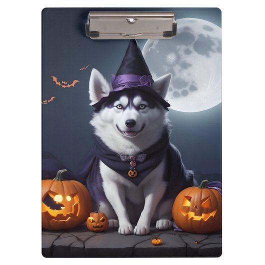 Porte-bloc Husky Chien Halloween Aventure Lune Magie Éffrayan (Devant)