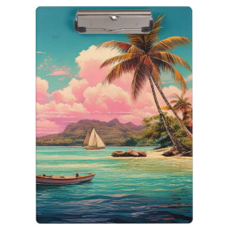 Porte-bloc Ile vintage hawaïenne, palmier, bateau, rose