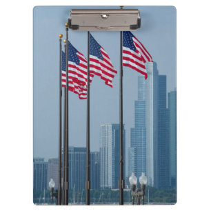 Porte-bloc Illinois, Chicago. Navy Pier, drapeaux américains