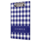 Porte-bloc Imprimé de nom à carreaux Gingham bleu et blanc (Gauche)