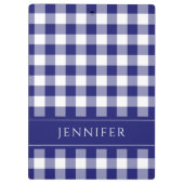 Porte-bloc Imprimé de nom à carreaux Gingham bleu et blanc (Dos)