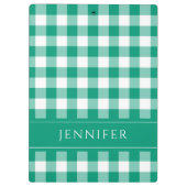 Porte-bloc Imprimé de nom à carreaux Gingham vert et blanc (Dos)