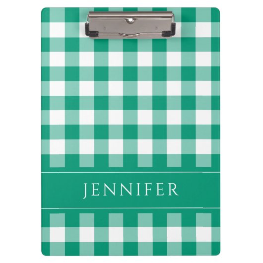 Porte-bloc Imprimé de nom à carreaux Gingham vert et blanc (Devant)