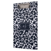 Porte-bloc Imprimé léopard noir argenté stylé avec monogramme (Gauche)