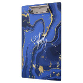 Porte-bloc Indigo Blue Agate Marbre Nom Abstrait Monogramme (Gauche)