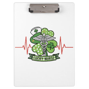 Porte-bloc Infirmière chanceuse Saint-Patrick Shamrock ECG Ba