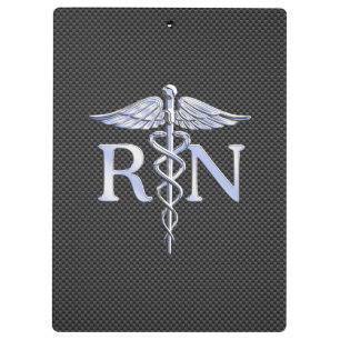 Porte-bloc Infirmière inscrite RN Caduceus Snakes Black Carbo