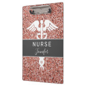 Porte-bloc Infirmière Médicale Caduceus Rose Nom de la Partie (Gauche)