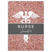 Porte-bloc Infirmière Médicale Caduceus Rose Nom de la Partie (Dos)