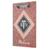 Porte-bloc Infirmière RN Rose Gold Parties scintillant Script (Gauche)