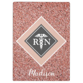 Porte-bloc Infirmière RN Rose Gold Parties scintillant Script (Dos)