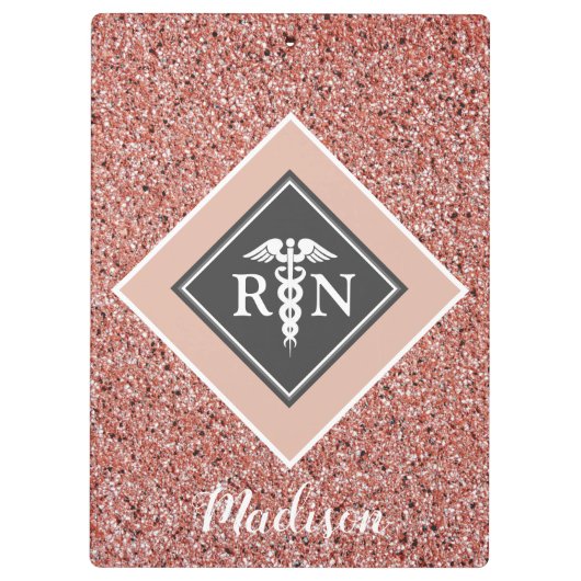 Porte-bloc Infirmière RN Rose Gold Parties scintillant Script (Dos)