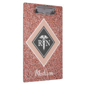 Porte-bloc Infirmière RN Rose Gold Parties scintillant Script (Swatch)