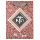 Porte-bloc Infirmière RN Rose Gold Parties scintillant Script (Devant)